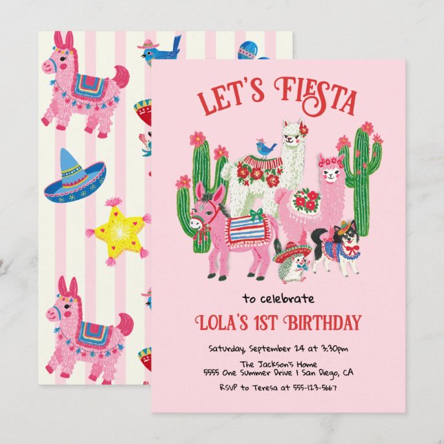 Mexican Fiesta Birthday Party Animals Invitation (Front/Back)