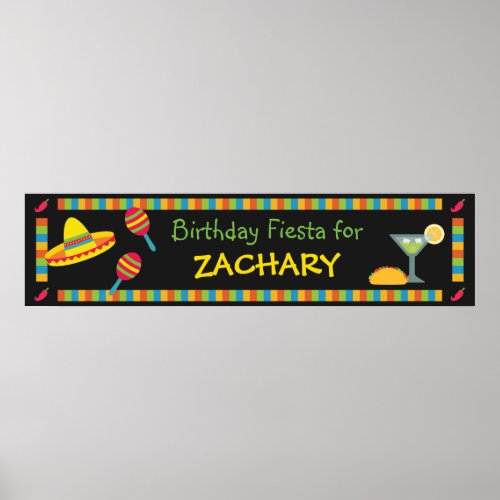 Mexican Fiesta Birthday Party Banner Poster