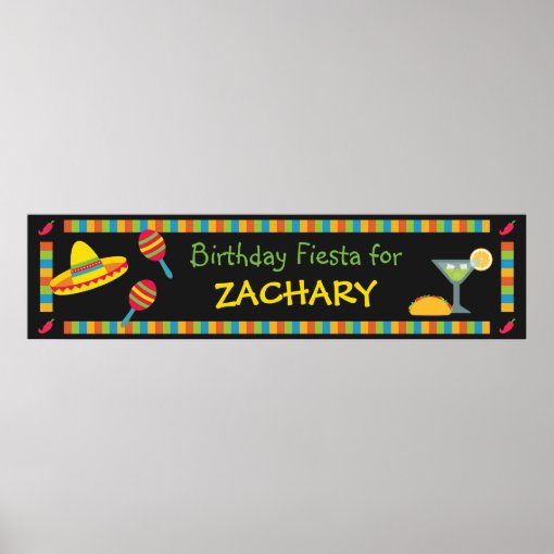 Mexican Fiesta Birthday Party Banner Poster | Zazzle