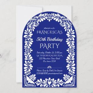 Mexican fiesta birthday party blue talavera invitation
