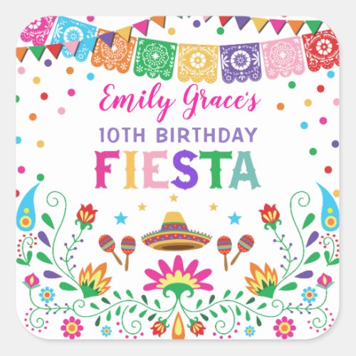 Mexican Fiesta Birthday Party Favors Baby Shower Square Sticker