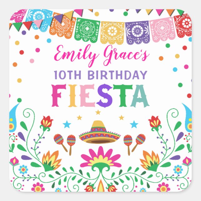 Mexican Fiesta Birthday Party Favors Baby Shower Square Sticker (Front)