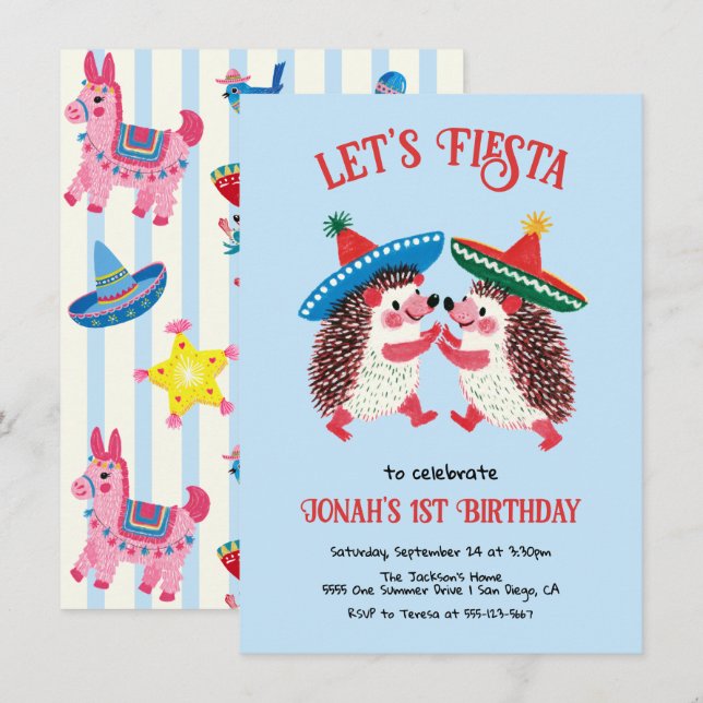 Mexican Fiesta Birthday Party Hedgehogs Invitation (Front/Back)