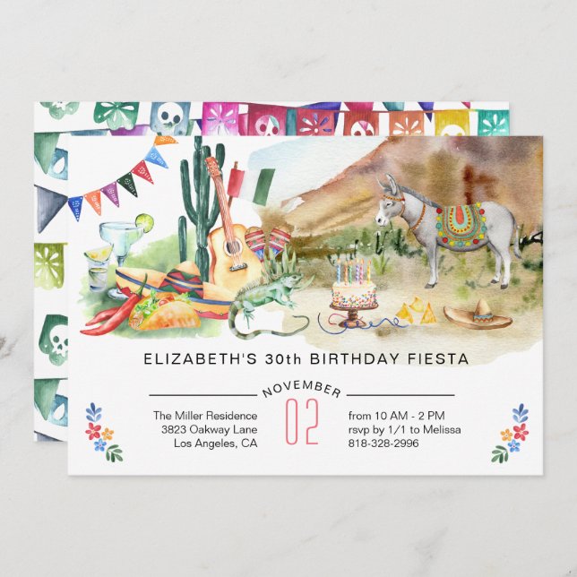 Mexican Fiesta Birthday Party Invitation (Front/Back)