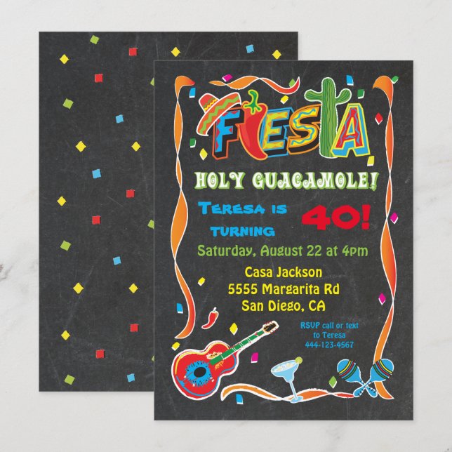 Mexican Fiesta Birthday Party Invitation (Front/Back)