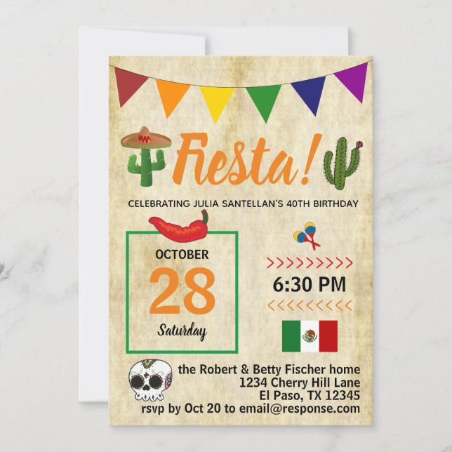 Mexican Fiesta Birthday Party Invitation (Front)
