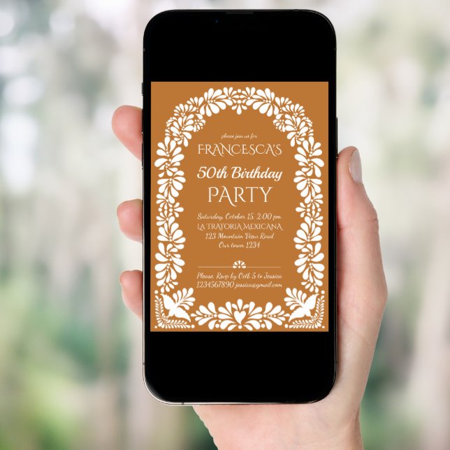 Mexican fiesta birthday party terracotta talavera  invitation (Front Digital)