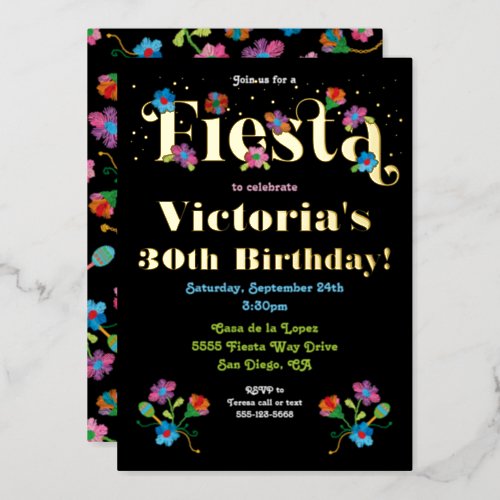 Mexican Fiesta Birthday Party with embroidery Foil Foil Invitation