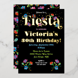 Mexican Fiesta Birthday Party with embroidery Foil Invitation