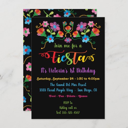 Mexican Fiesta Birthday Party with embroidery Invi Invitation