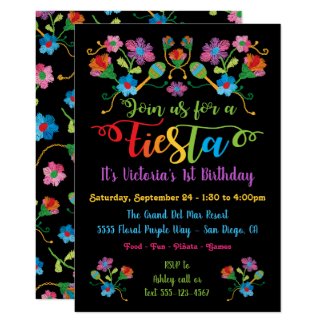 Mexican Fiesta Birthday Party with embroidery Invitation