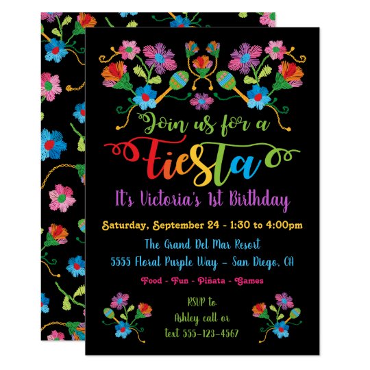 Mexican Fiesta Birthday Party with embroidery Invitation ...