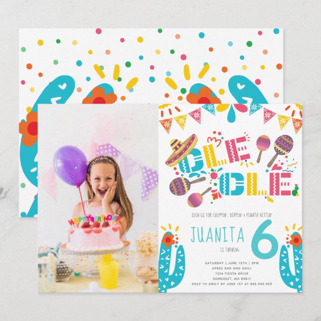 Mexican Fiesta Birthday Photo Invitation (Front/Back)