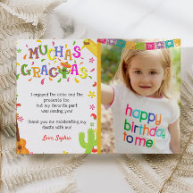 Mexican Fiesta Birthday Thank You Card With Photo