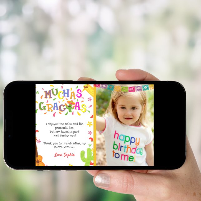 Mexican Fiesta Birthday Thank You Card With Photo (Front Digital)
