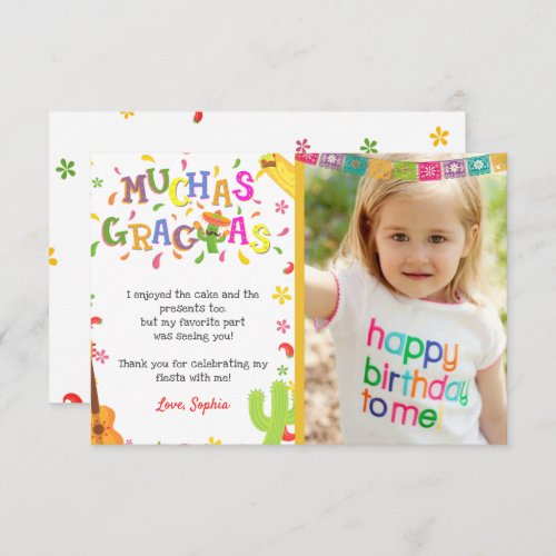 Mexican Fiesta Birthday Thank You Card With Photo
