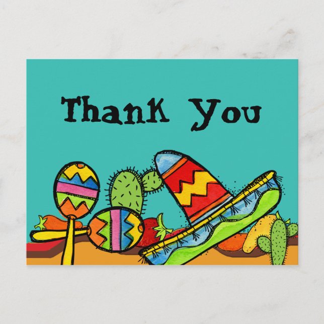 Mexican Fiesta Birthday Thank You Postcard (Front)