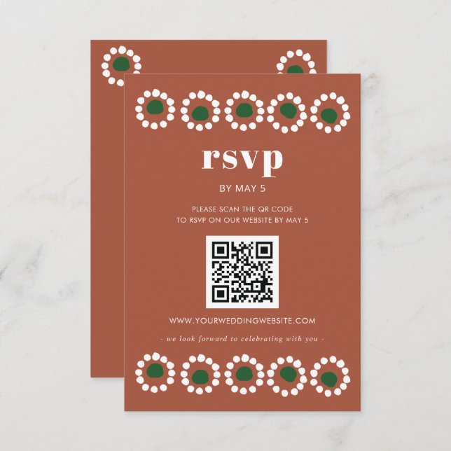 Mexican Fiesta Boho Barro Wedding QR Code RSVP Card (Front/Back)
