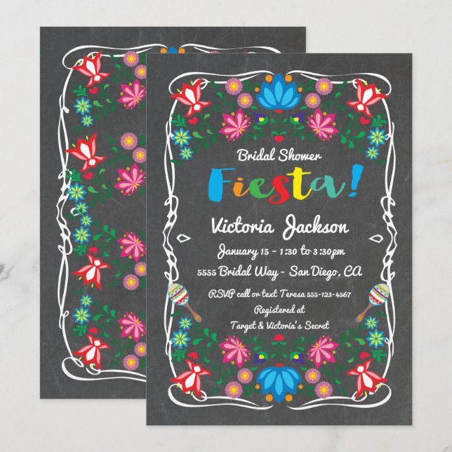 Mexican Fiesta Bridal Shower Flower Chalkboard Invitation (Front/Back)