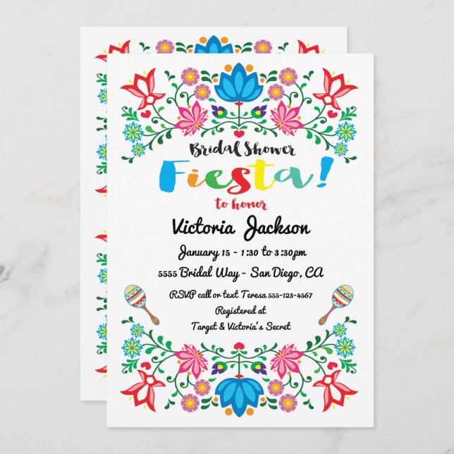 Mexican Fiesta Bridal Shower Flower Folkart Card (Front/Back)