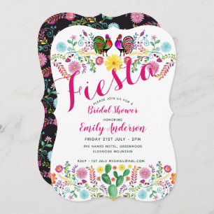 Mexican Fiesta Bridal Shower Roosters Folk Flowers Invitation