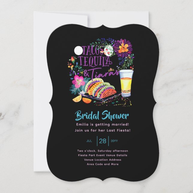 Mexican Fiesta Bridal Shower Tacos Tequila Tiaras Invitation (Front)
