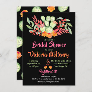 Mexican Fiesta Bridal Shower Watercolor Cactus Invitation
