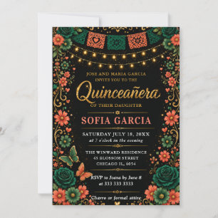 Mexican Fiesta Bright Floral Quinceanera Invitation