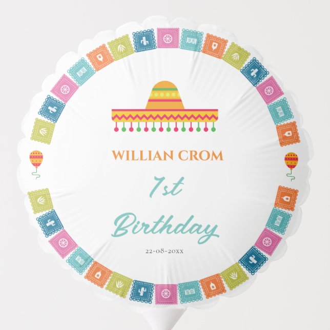 Mexican Fiesta Cactus 1st Year Birthday Balloon (Back)