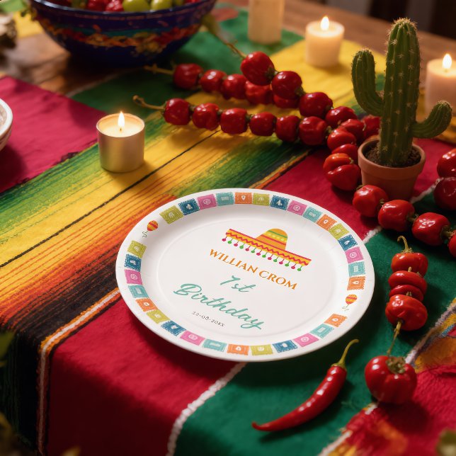 Mexican Fiesta Cactus 1st Year Birthday Paper Plates (Creator Uploaded)