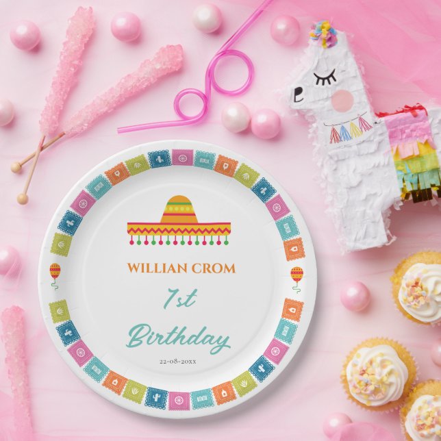 Mexican Fiesta Cactus 1st Year Birthday Paper Plates (Party)