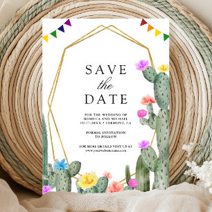 Mexican Fiesta Cactus Floral Photo Wedding Save The Date