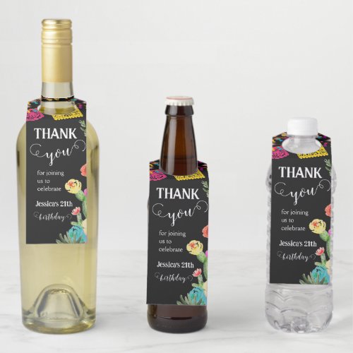 Mexican Fiesta Cactus Floral Thank you Bottle Tag