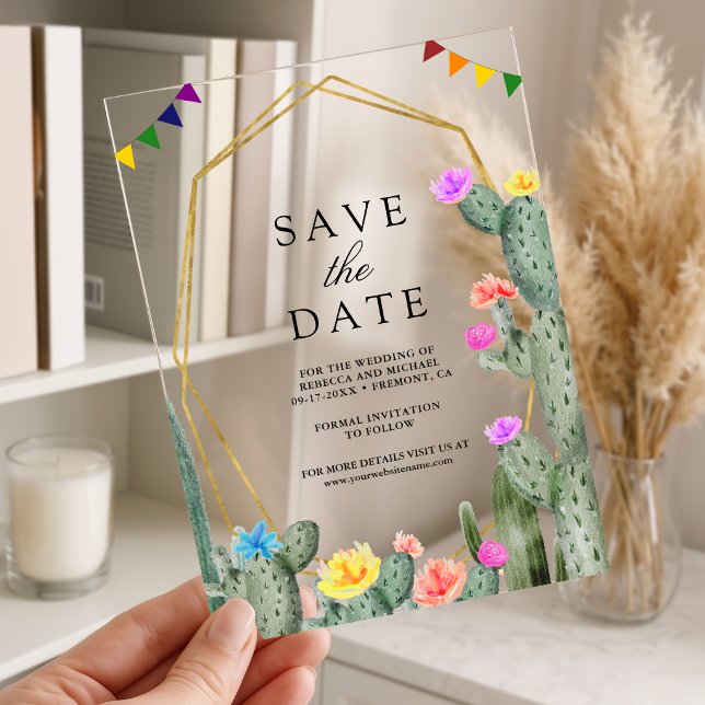 Mexican Fiesta Cactus Floral Wedding Save the Date (Creator Uploaded)