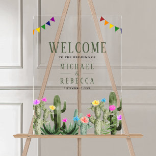 Mexican Fiesta Cactus Floral Wedding Welcome Acrylic Sign