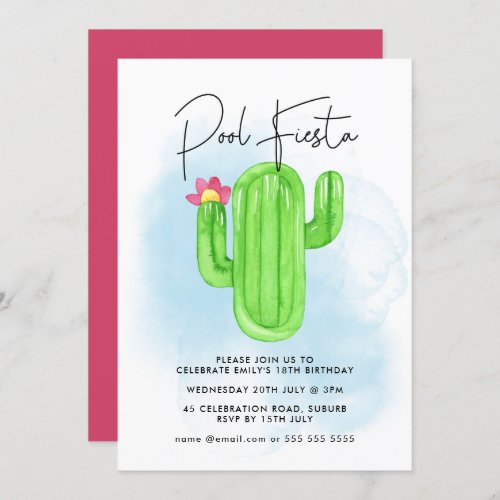 Mexican Fiesta Cactus Pool Party Any Age Birthday Invitation