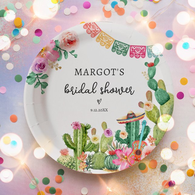 Mexican Fiesta Cactus Taco Bridal Shower Paper Plates (Creator Uploaded)