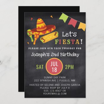 Mexican Fiesta Chalk Taco Twosday 2nd Birthday Invitation by angela65 at Zazzle