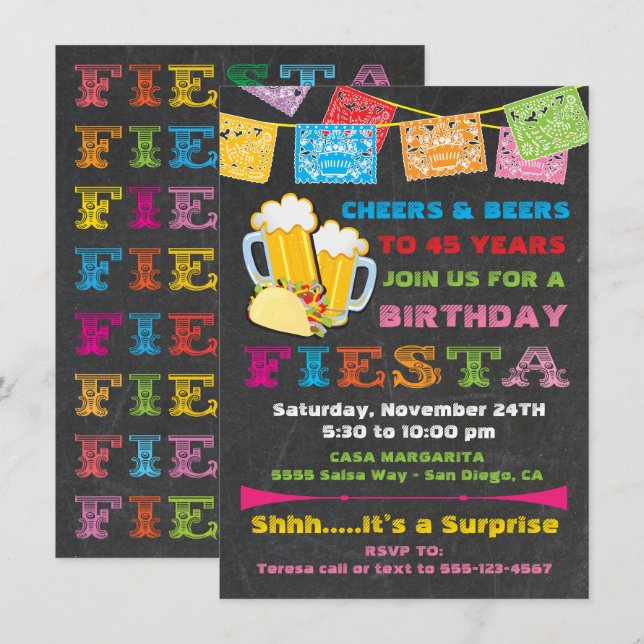 Mexican Fiesta Cheers and Beers Birthday Invitation (Front/Back)