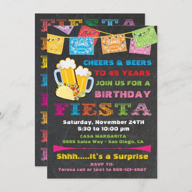 Mexican Fiesta Cheers and Beers Birthday Invitation (Front/Back)