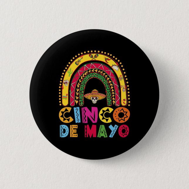 Mexican Fiesta Cinco De Mayo Rainbow Costume Boys  Button (Front)
