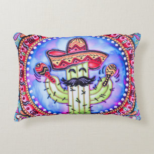 Mexican Fiesta Cinco de Mayo Sombrero Hat Blue Red Accent Pillow