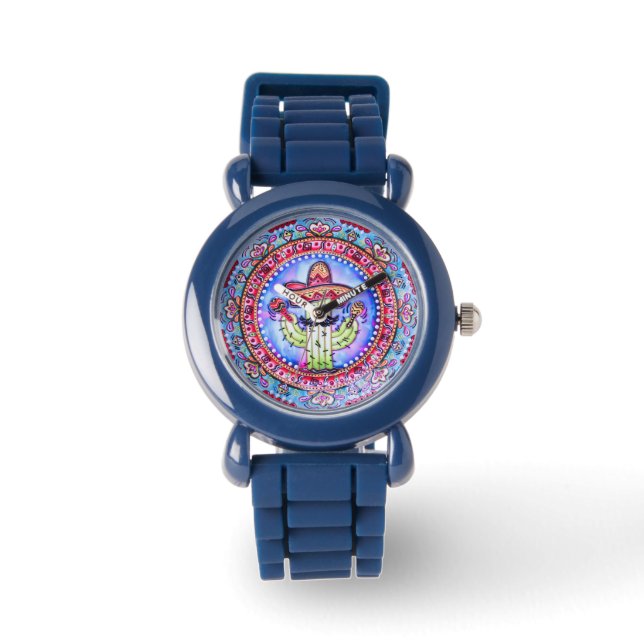 Mexican Fiesta Cinco de Mayo Sombrero Hat Blue Red Watch (Front)