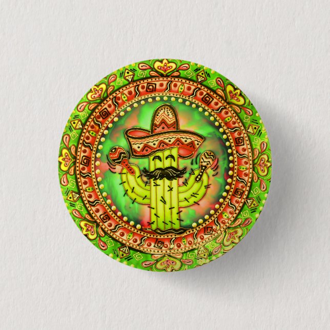 Mexican Fiesta Cinco de Mayo Sombrero Hat Green  Button (Front)
