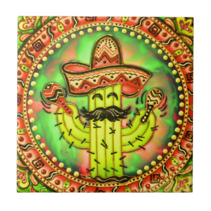 Mexican Fiesta Cinco de Mayo Sombrero Hat Green Ceramic Tile