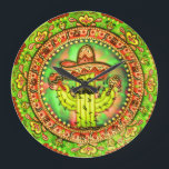 Mexican Fiesta Cinco de Mayo Sombrero Hat Green  Large Clock<br><div class="desc">Mexican fiesta cinco de mayo talavera sombrero hat cactus green and orange  color design.</div>