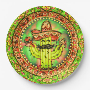Mexican Fiesta Cinco de Mayo Sombrero Hat Green Paper Plates