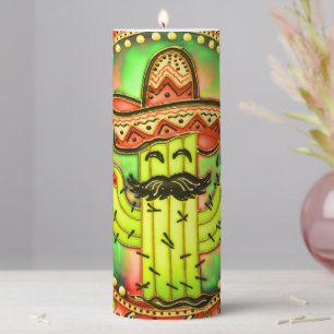Mexican Fiesta Cinco de Mayo Sombrero Hat Green Pillar Candle