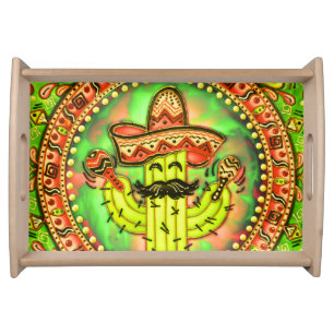 Mexican Fiesta Cinco de Mayo Sombrero Hat Green  Serving Tray