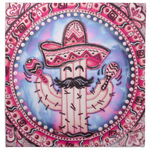 Mexican Fiesta Cinco de Mayo Sombrero Pink Blue Cloth Napkin